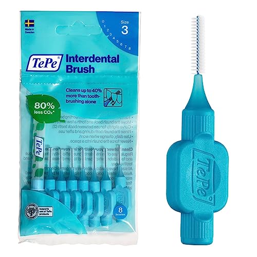 TePe Interdental Brush, Original, Blue, 0.6mm/ISO 3, 8pcs, plaque removal, efficient clean between the teeth, tooth floss, for small gaps