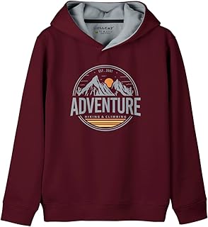 HELLCAT Maroon Printed Cotton Blend Hoodie Sweatshirt for Boys