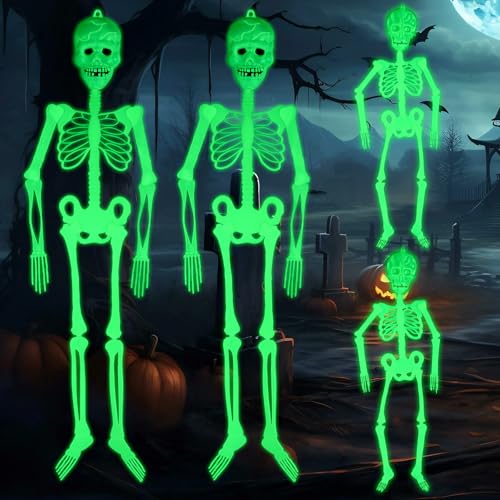 MULEVIP Decoraciones Luminosas de Esqueleto de Halloween 4PC Esqueletos Halloween Decoracion,Decoración Halloween Exterior,Puede Colgar Esqueleto para Fiestas de Halloween,Casa Encantada