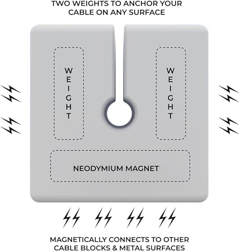 Miniatura 7 de Function101 Bloques de cables (nueva versión)  Paquete de 4  Color gris  Organizador magnético de cablecable  Bloques de silicona extra pesados y