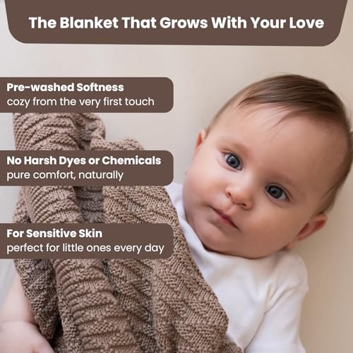 Image of Nora Organic Cotton Baby Blanket 30x40 in, Mocha - GOTS Certified, Soft Knit Swaddle for Newborns, Crib & Stroller, Machine Washable