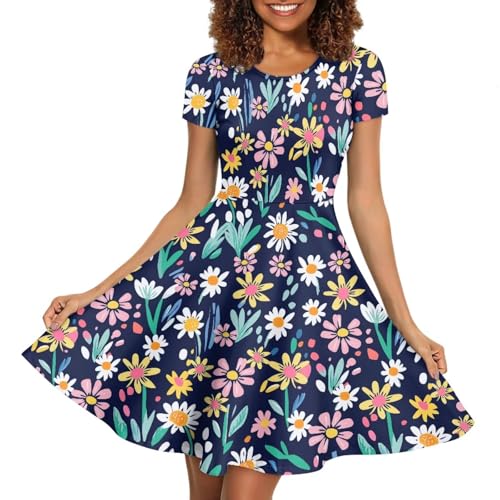 Image of AFPANQZ Womens Casual Summer Lightweight Vintage Dress Short Sleeve Midi Dress Knee-Long Luxury Formal Dress