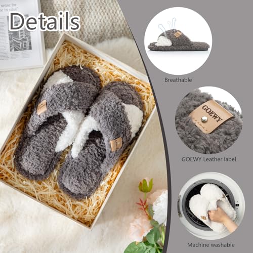 Image of GOEWY Fuzzy Open Toe Slippers for Women Cozy Memory Foam House Shoes Indoor | Cute Cross Band,Soft Faux Fur,Anti-slip Sole Outdoor,Machine-washable,Lightweight,Slip on Gifts for Women,Mom and Bridesmaid