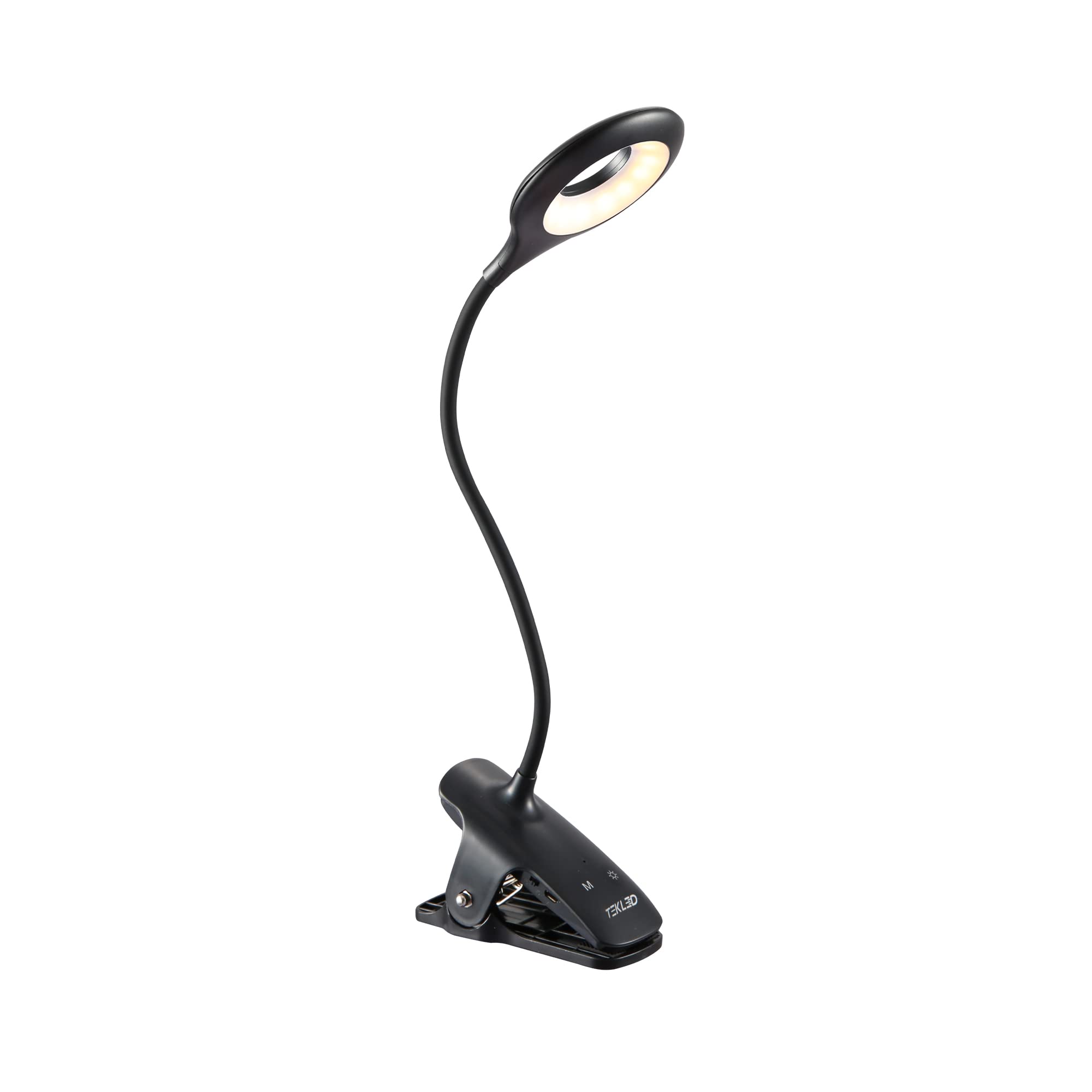 Tekled Black Tekled® Led Desk Lamp With Clip | 3-Level Dimmable Flexible Gooseneck | Capacitive Touch Switch + Rechargeable Lithium Battery | Eye Protection Bedside Reading Office Work Students | 3W 28 Led 280Lm