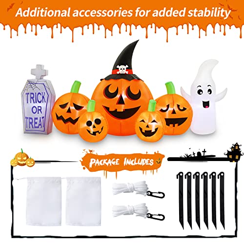 Seasonize 8.3 Ft Long Halloween Inflatables Outdoor Decorations, Inflatables Pumpkins With White Ghost And Tombstone, Blow Up Inflatables Decorations With Built-In Leds For Holiday Party Yard Lawn #TOP5