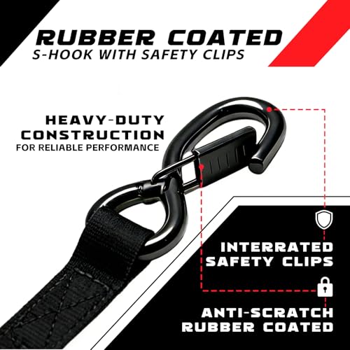 Image of Retractable Ratchet Straps 1 inch x 13Ft, Heavy Duty Self Retracting Tie Down Straps, 1800lb Break Strength Auto Retract Cargo Straps for Truck, Trailer, Motorcycle, ATV, UTV, (Black, 2 Pack)