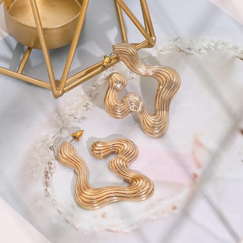 Gold Statement Earrings for Women Geometric Rectangle Chunky Gold Earrings Irregular Hammered Trendy Stud Earrings4