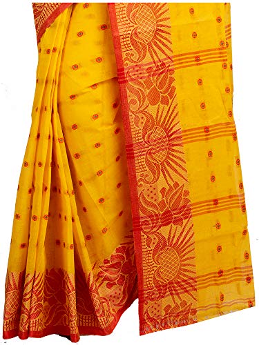 TJ-SAREES-Tant-Saree-Fulia-Santipuri-Handloom-Summer-collection-Bengal-Pure-cotton-Exclusive-Party-and-wedding-Jamdani-With-Zari-Work-Border-Saree-For-Women T.J. SAREES Women Handloom Bengal Pure Cotton Tant Saree Without Blouse pcs
