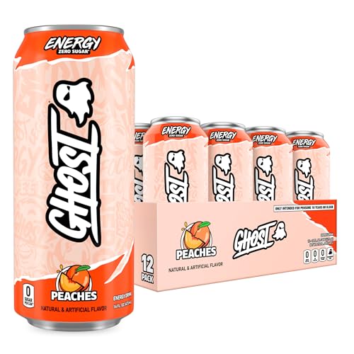 Image of GHOST Energy Drink - 12-Pack, Peaches, 16oz - Energy & Focus & No Artificial Colors - 200mg of Natural Caffeine, L-Carnitine & Taurine - Gluten-Free & Vegan
