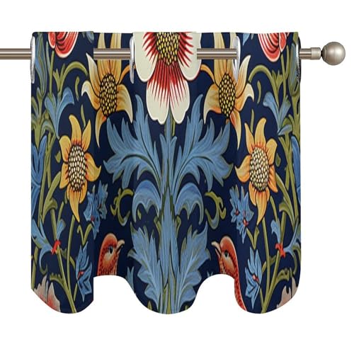 Cortinas con cenefa de flores de estilo tradicional chino, set de 2 de 52x18'' 5