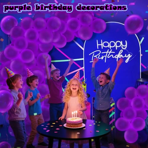 Image of 100 Pcs UV Neon Purple Balloons 12 inch Neon Party Supplies, Balloons, Glow in the Dark for Birthday, Graduation, Baby Shower,Wedding, Anniversary Valentines Party Decorations