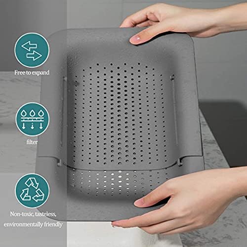 Sink Filter Tray,Forreen 2PCS Square Drain Basket Collapsible Kitchen Colander Sink Basket Adjustable Sink Drain Shelf with Extendable Over The Sink for Pasta Fruit Vegetables