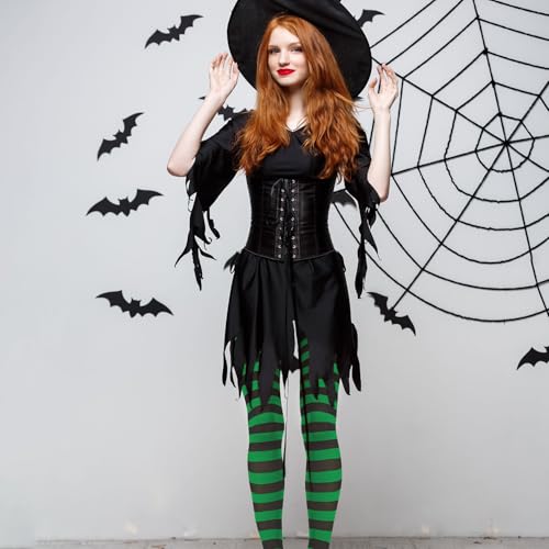 Image of American Trends Striped Tights for Women Witch Tights Halloween Costume Stretchy Pantyhose Stockings