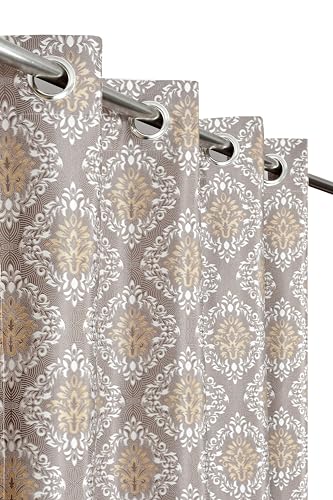 Image of Polyester Nexus Design Printed Room Darkening Door Curtain 9 Feet Long Set of 2 | Blackout Curtains for Bedroom Living Room Decor - Brown
