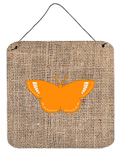 Caroline's Treasures BB1029-BL-OR-DS66 Butterfly Burlap and Orange BB1029 Wall or Door Hanging Prints Aluminum Metal Sign Kitchen Wall Bar Bathroom Plaque Home Decor, 6x6, Multicolor