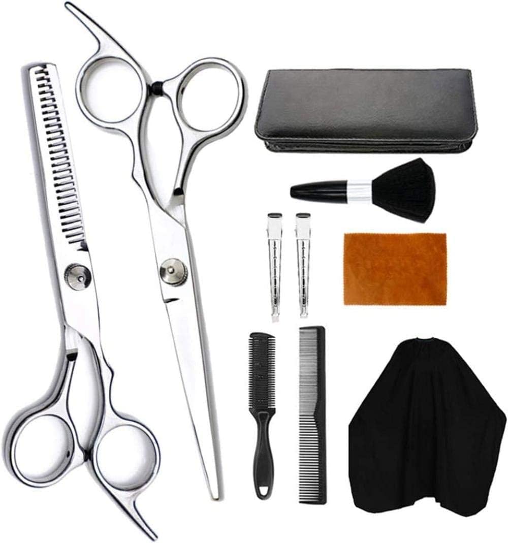 Barber Scissors Professional Hair Cutting Scissors Set 10 PCS Hair Cutting Scissors Thinning Shears Hair Razor Comb Clips Cape Hairdressing Scissors Kit Barber Set Hair Cutting Shears Se