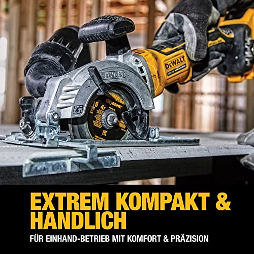 Dewalt 18V Akku- Handkreissäge DCS571NT (bürstenlos, 38mm max. Schnitttiefe, spezielle Bauweise für Einhand-Betrieb, inkl. HM-Sägeblatt, Parallelanschlag, Absaugadpater, Sparrenhaken & TSTAK Koffer) – Bild 7