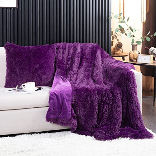 Yusoki Purple Faux Fur Throw Blanket,2 Layers,50" X 60" Cozy Plush Fluffy Blanket Furry Fuzzy Warm Cute Shaggy Blanket For Fall Bed Living Room Décor Baby Women Pet #TOP3