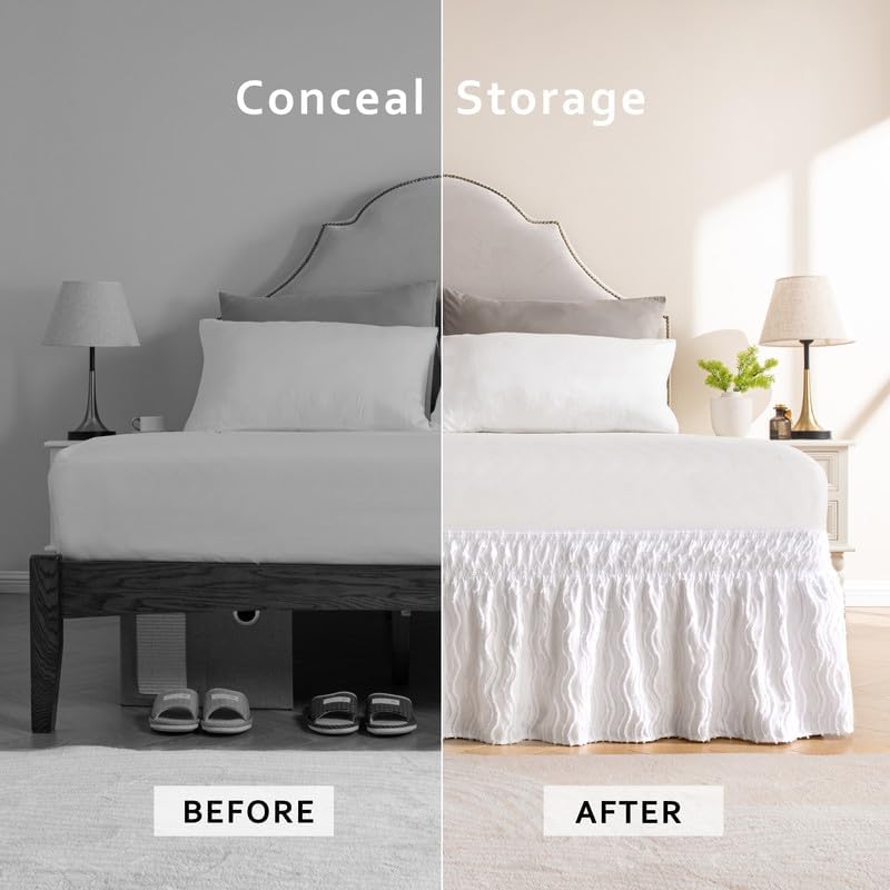 MIYE-Wavy-Tufted-Bed-Skirt-Wrap-Around-Dust-Ruffle-with-Elastic-Belts-18-Inch-Drop-Easy-to-Put-On-Bedskirt-Machine-Washable–Wrinkle-ResistantWavyWhite-KingQueen-18-Drop MIYE Wavy Tufted Bed Skirt Wrap Around Dust Ruffle with Elastic Belts 18 Inch Drop Easy to Put On Bedskirt Machine Washable–Wrinkle ResistantWavyWhite KingQueen 18 Drop