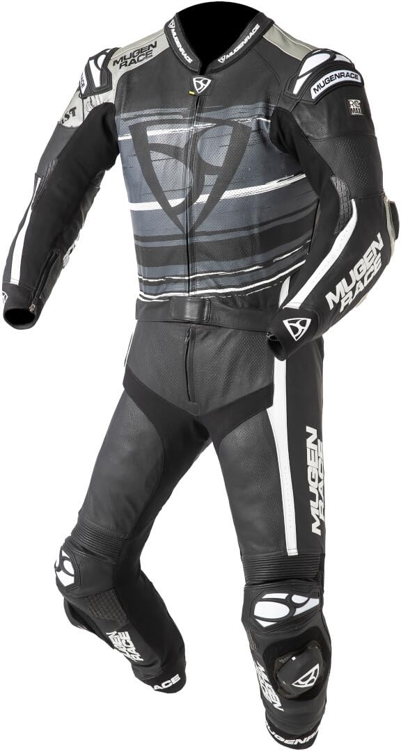 RC-Max Due perforowany dwuczęściowy skórzany kombinezon motocyklowy, czarny/biały/szary, 50