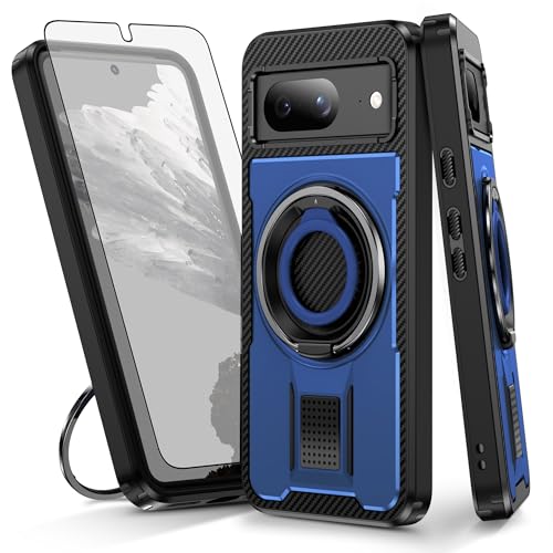Coque Google Pixel 8 antichoc avec protège-écran verre trempé et anneau support