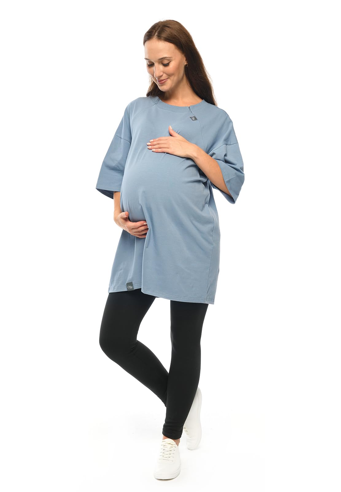 MijaCulture T-shirt 2 en 1 / Homewear / Chemise de nuit d'allaitement et de grossesse M024 Ambre (bleu, L/XL)