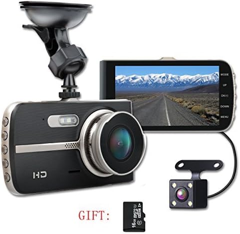 SHISHUO Dash Cam Front and Rear - 4 Inch Big Screen 1080P HD IPS Display Vehicle Driving Recordor Cameras with 16GB Micro SD Card, G-Sensor, Motion Detect, LED Compensation, Parking Monitoring