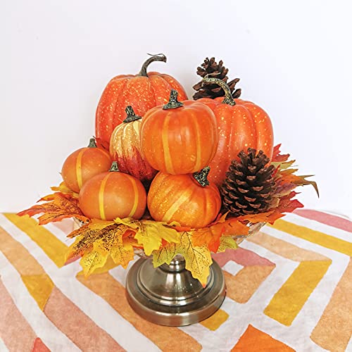 Image of Winlyn 7 Pcs Assorted Artificial Orange Pumpkins Harvest Decorative Foam Pumpkins for Farmhouse Rustic Fall Thanksgiving Halloween Tabletop Centerpiece Mantel Shelf Kitchen Decoration