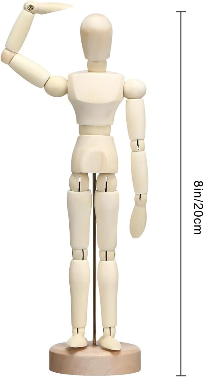 2 Pack Drawing Mannequin,8in Mini Posable Wooden Figurines Dummy,Art Drawing Figure Model Dolls for Home Office Desk Décor Sketching Painting,Body Action Figure Artists Gifts