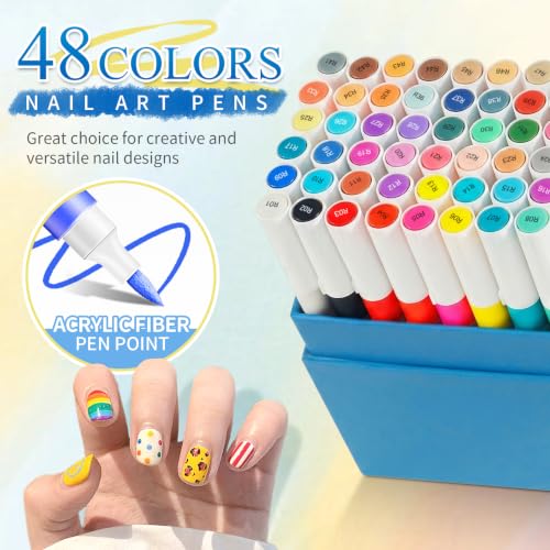 Image of CAHIUYOA 48 Colors Nail Art Pens for Painting Nails,3D Nail Art Markers