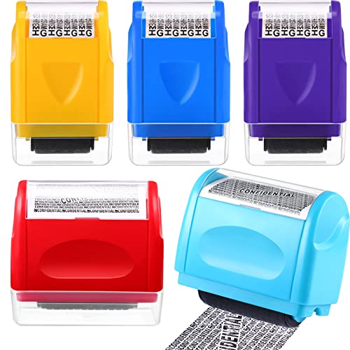 Chinco 5 Pcs Identity Theft Protection Stamp Roller, Small, Large, Colorful