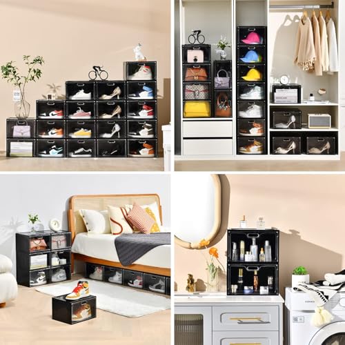 Image of 8 Pack Drop Side Shoe Boxes, Large Stackable Shoe Storage, Thick Plastic | Sneaker Storage with Magnetic Door, Shoe Organizer for Closet, Sturdy Shoe Containers, Sneaker display Case Fit up to Size 13