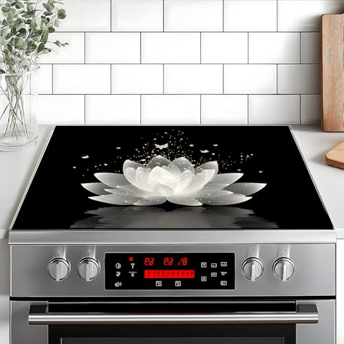 Image of Stove Top Cover for Home Decoration Kitchen Pad Washable Cooktop Covers Countertop Stove Protector Mat for Home Kitchen Cooktops (white flowers, 28 inchx20 inch)
