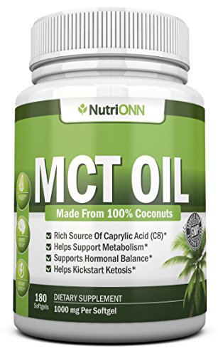NutriONN MCT Oil - 3000mg Per Serving - 180 Softgels - Made from 100% Organic Coconuts - Non GMO,...