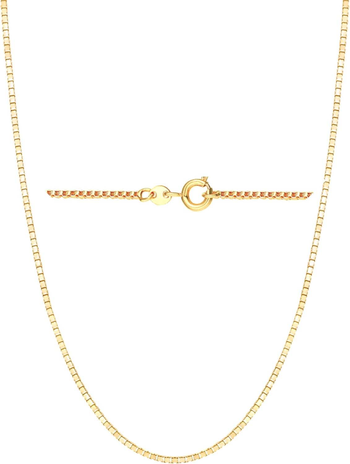 PEORA Solid 925 Sterling Silver Italian Box Link Chain Necklace - 1mm Thin, Sturdy, Hypoallergenic Jewelry for Women with Spring Ring, 16, 18, 20, 22, 24 inches