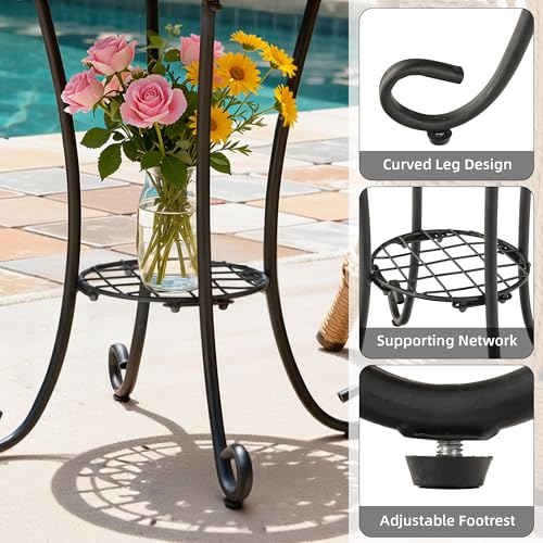 Ultym Side Table Outdoor, Mosaic Patio Table with Planter Stand, 22\" H Iron Coffee End Table,Weather Resistant Tile Top Metal Drink Bar Table for Indoor Garden Balcony Yard Bistro Balcony