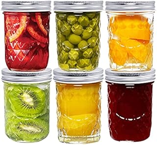 Mason Jar, LONTOM 8.8Oz Mason Jars Glass Wide Mouth Canning Jars with Airtight Lids,Quilted Crystal Jelly Jars for Jams, Food Storage, Prep, Pickles,Preserves, Overnight Oats, Spices, Drinking, 6pcs