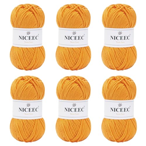 Image of NICEEC 300g Soft Assorted Colors Yarn - Sport Weight,100% Acrylic, 4 Ply, Bonbons Yarn for Crochet & Knit, DIY Project Starter Kit for Kids or Adults(Total 870yds) - Bright Yellow