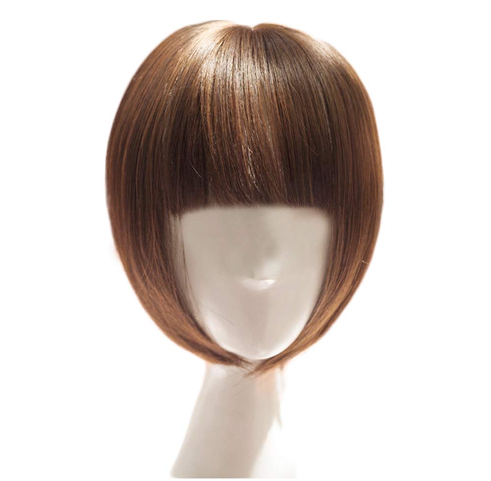 Short Straight Synthetic Bob Hair Toppers 25cm Clip in Hair Top Piece with Bangs for Thinning Hair, Thick Light Brown