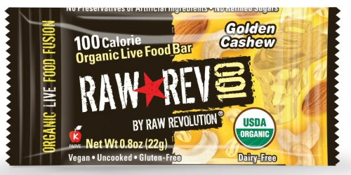 Raw Rev Organic Vegan, Gluten-Free 100 Calorie Bars - Golden Cashew 0.8 ounce (Pack of 20)
