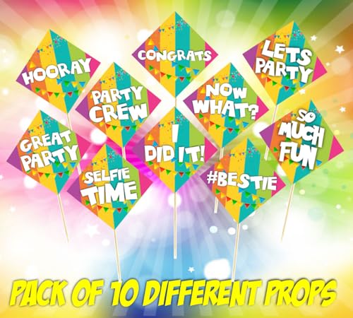 Image of Balloonistics inchCongrats inch Photo Booth Props (Pack of 10) - Congratulations Graduation & Promotion Party Decorations - Single-Sided Cardstock Photo Props with Bamboo Sticks for Weddings, Graduations & Success Parties (Photo Props - Pack of 10)
