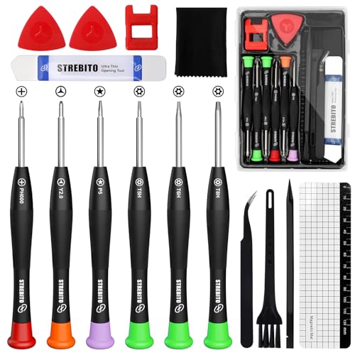 STREBITO Computer Screwdriver Kit, 15 in 1 PC Screwdriver Set with P5 Pentalobe T5H T6H T8H PH000 Y2.5, Laptop Repair Tool Kit for MacBook Pro & Air and Electronic