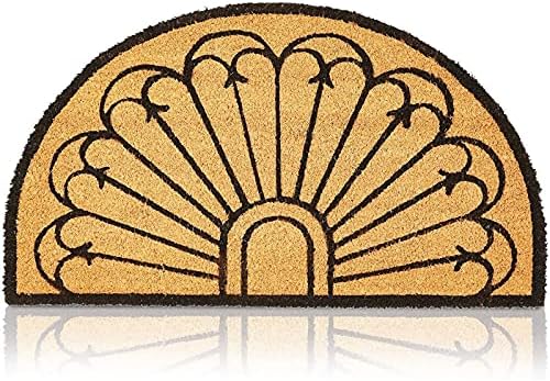 Juvale Half Round Natural Coir Nonslip Welcome Door Mat, Black Pattern (17 x 30 in.)