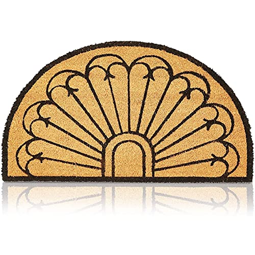Juvale Half Round Natural Coir Nonslip Welcome Door Mat, Black Pattern (17 x 30 in.)