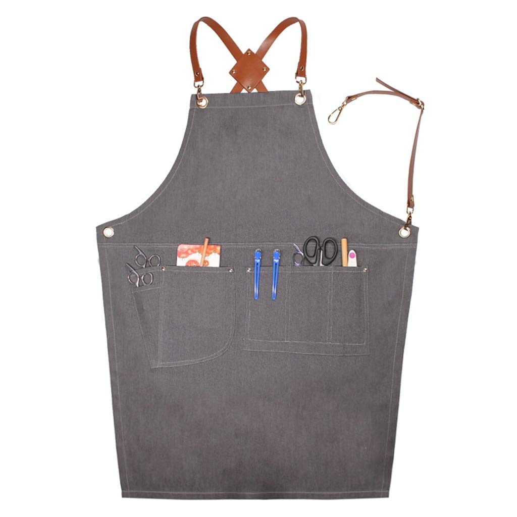 Tabliers Barber Tablier de vêtements de travail d'été Ceinture Croix respirante Anti-cheveux résidus Accueil Tabliers avec 5 poches Vous pouvez mettre Ciseaux Épingle