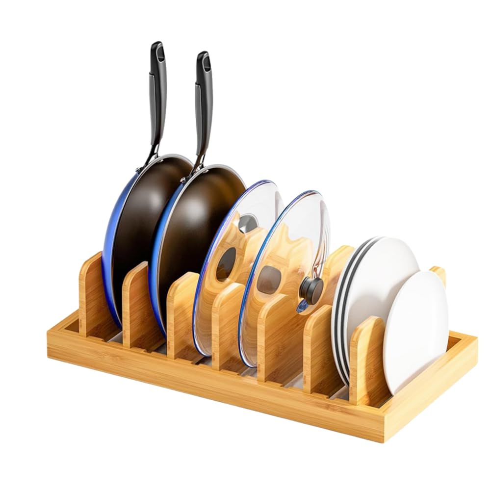 CTRLZS Bamboo Pot Lid Organizer for Cabinet & Kitchen Counter, Pan Lid Organizer Inside Cabinet, Pot Lid Holder, Sheet Pan Rack