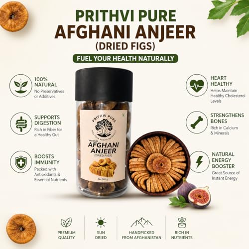 Image of PRITHVI PURE Dry Figs Afghani Anjeer 250gm | Medium Size Figs Rich Source of Vitamins & Dietary Fiber | Healthy Snack | Low in Calories | Fat Free | Farm Sourced