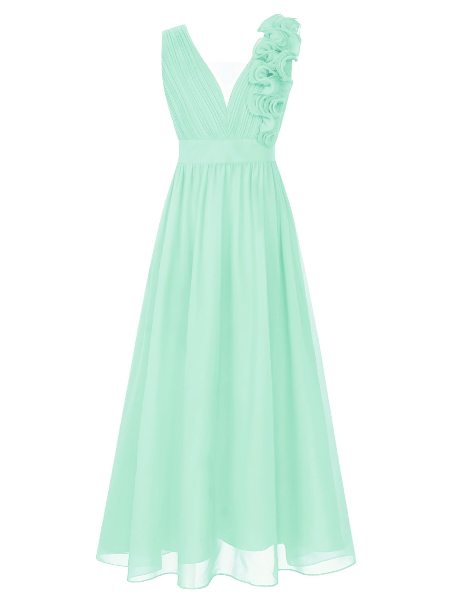 IEFIEL Vestido Largo de Fiesta Boda para Flores Niña Vestido Elegante de Gasa Plisada Sólido Vestido Princesa de Cumpleaños Bola Cóctel 4-16 Años