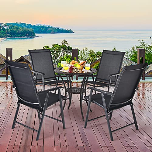 Image of Giantex Set of 4 Patio Folding Chairs, Outdoor Chairs with Armrest, Portable Dining Chairs for Porch Camping Pool Beach Deck Lawn Garden, 4-Pack Patio Chairs, Metal Frame, Black
