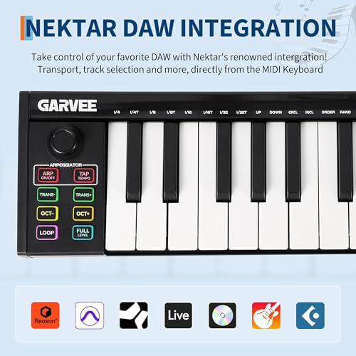 Image of Garvee 25 Keys Portable MIDI Keyboard Controller, USB MIDI Keyboard with Velocity Sensitive Keys Assignable Controls for Music Making & Home Recording